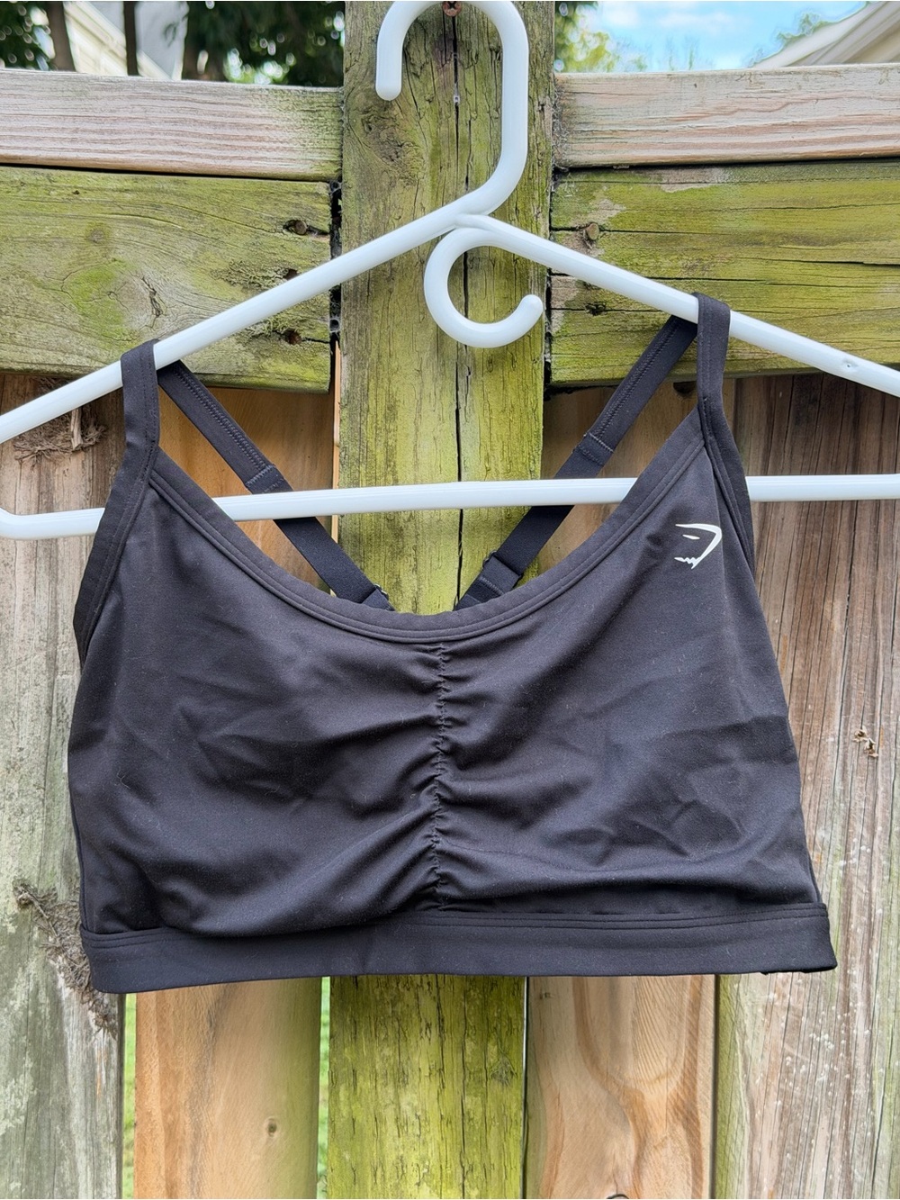 Gymshark Black Ruched Seamless Sports Bra with Strappy Back
